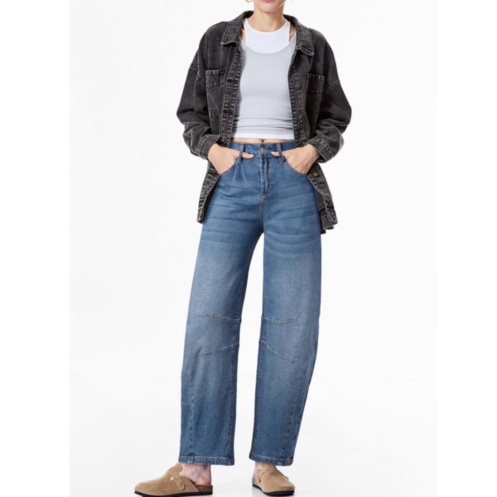 Sidefeel Women’s Barrel Jeans Cropped Ankle Wide Leg Denim Pants size 8 - Picture 3 of 9